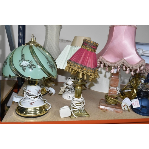 356 - A GROUP OF TABLE LAMPS, ten assorted lamps and a small crystal bag chandelier (missing chain and som... 