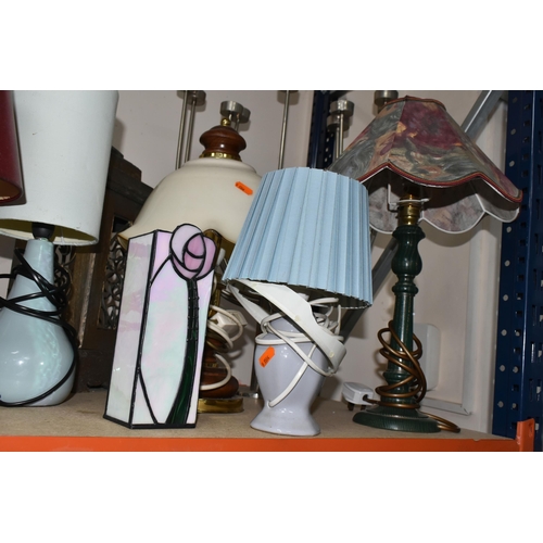 359 - A GROUP OF LAMPS AND VASES, to include a Mackintosh inspired leaded glass vase(cracked/hole in base)... 