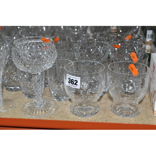 362 - A QUANTITY OF CUT CRYSTAL AND GLASSWARE, comprising four grapefruit dishes, a Stuart Crystal air twi... 