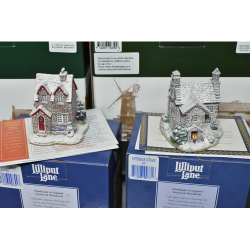 369 - SIX SNOW COVERED LILLIPUT LANE SCULPTURES FROM VAROUS COLLECTIONS, all boxed and with deeds except w... 