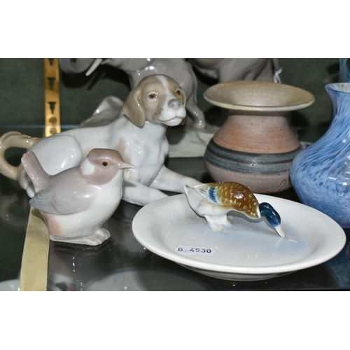 381 - A GROUP OF CERAMICS AND GLASS, to include Lladro 'Two Elephants' no 1151, designed by Fulgencio Garc... 