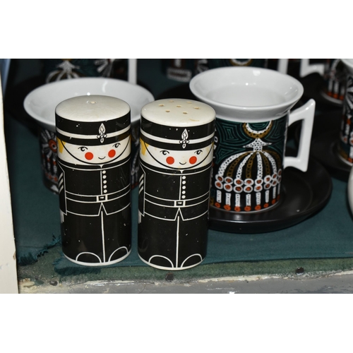 384 - A FIFTEEN PIECE PORTMEIRION POTTERY 'MAGIC CITY' COFFEE SET AND VINTAGE CRUET SETS, the Magic City p... 