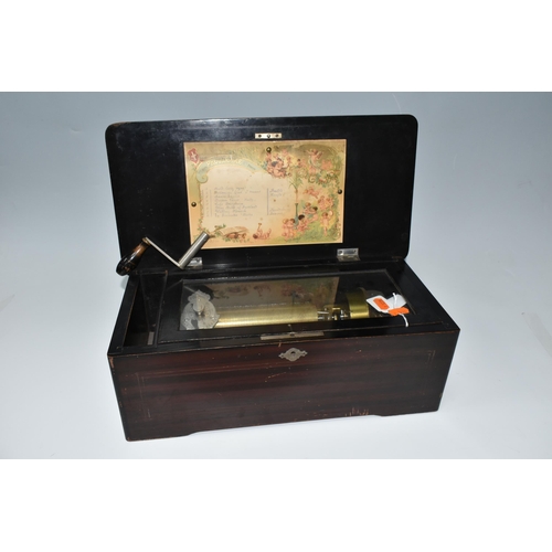 388 - A LATE NINETEENTH CENTURY SWISS MUSIC BOX, with simulated rosewood and ebonised case, plays eight ai... 