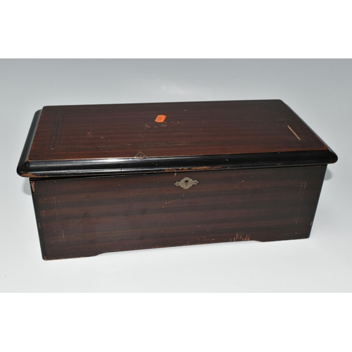 388 - A LATE NINETEENTH CENTURY SWISS MUSIC BOX, with simulated rosewood and ebonised case, plays eight ai... 