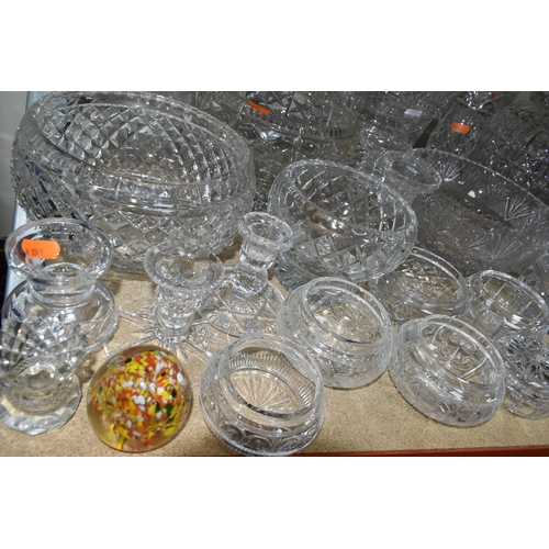 395 - A QUANTITY OF CUT CRYSTAL BOWLS AND VASES, comprising Stuart Crystal trinket boxes, five fruit bowls... 