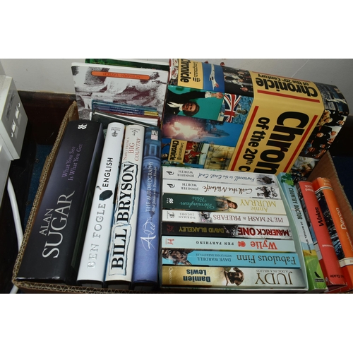 402 - FOUR BOXES OF BOOKS, containing over eighty miscellaneous titles in hardback and paperback formats, ... 