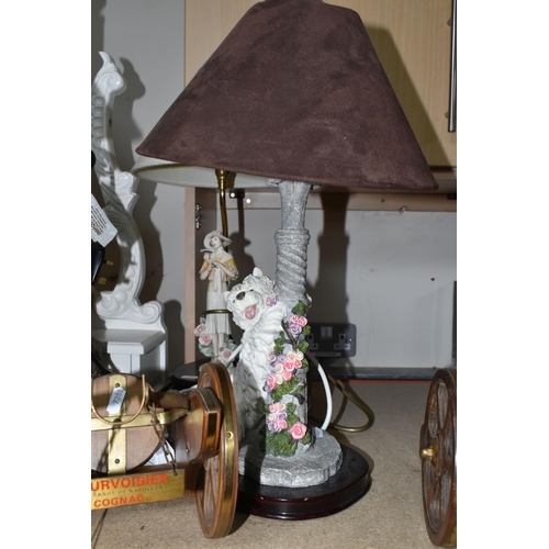 405 - A GROUP OF TABLE LAMPS AND DRESSING TABLE MIRROR, comprising a pair of column style table lamps, fou... 