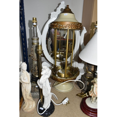 405 - A GROUP OF TABLE LAMPS AND DRESSING TABLE MIRROR, comprising a pair of column style table lamps, fou... 