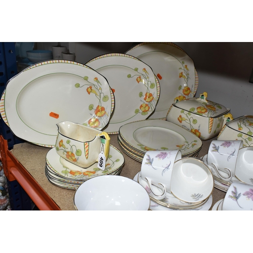 409 - A GROUP OF BURLEIGH WARE 'GOLDEN GLEAM' PATTERN DINNERWARE AND TUSCAN 'WINDSWEPT' PATTERN TEAWARE, '... 