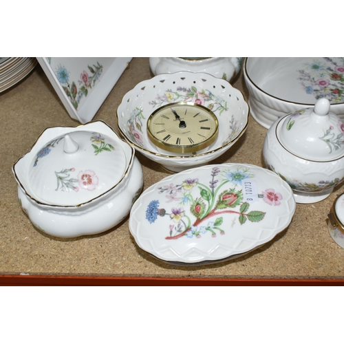 410 - A LARGE QUANTITY OF AYNSLEY 'WILD TUDOR' PATTERN GIFTWARE, comprising two mantel clocks (one boxed),... 