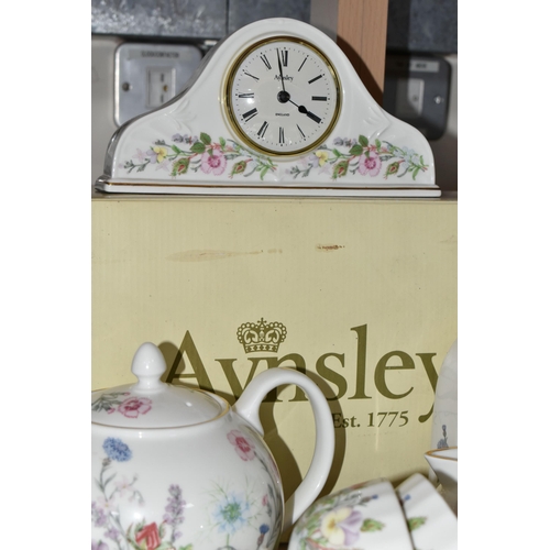 410 - A LARGE QUANTITY OF AYNSLEY 'WILD TUDOR' PATTERN GIFTWARE, comprising two mantel clocks (one boxed),... 