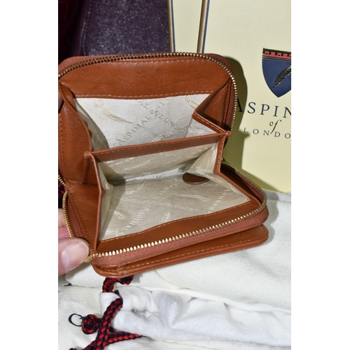 433 - A GROUP OF ASPINAL OF LONDON HANDBAGS AND PURSE, ETC, comprising a claret textured leather bag with ... 