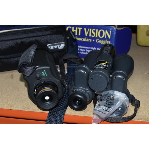 434 - A BOXED PAIR OF NIGHT VISION BINOCULARS AND A ZENIT DIODE ILLUMINATOR, comprising a 'Moonlight Produ... 