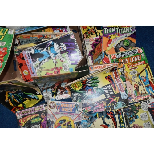 443 - THREE BOXES OF DC AND MARVEL COMICS, mostly DC, but includes The Amazing Spider-Man, X-Men, Iron Man... 