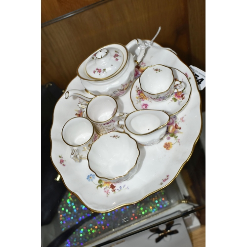 454 - A MINIATURE ROYAL CROWN DERBY 'DERBY POSIES' TEA SET AND SERVING TRAY, comprising an oval serving tr... 