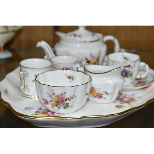 454 - A MINIATURE ROYAL CROWN DERBY 'DERBY POSIES' TEA SET AND SERVING TRAY, comprising an oval serving tr... 