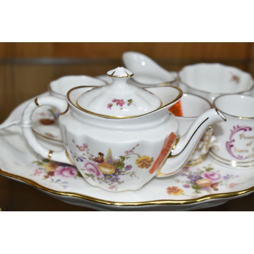 454 - A MINIATURE ROYAL CROWN DERBY 'DERBY POSIES' TEA SET AND SERVING TRAY, comprising an oval serving tr... 