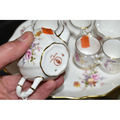 454 - A MINIATURE ROYAL CROWN DERBY 'DERBY POSIES' TEA SET AND SERVING TRAY, comprising an oval serving tr... 