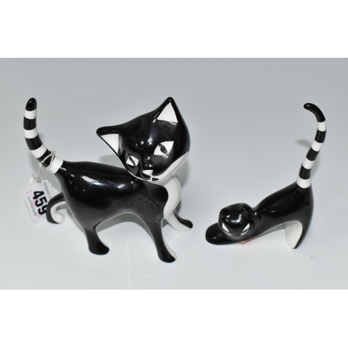 459 - TWO CMIELOW FIGURES OF BLACK AND WHITE CATS, the largest a standing cat with head tilted, model no 2... 