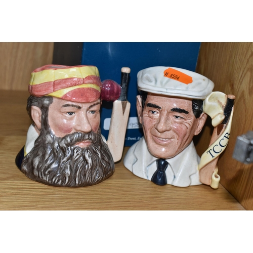 463 - THREE CRICKET THEMED ROYAL DOULTON CHARACTER JUGS, comprising two Harold Dennis 'Dickie' Bird MBE D7... 