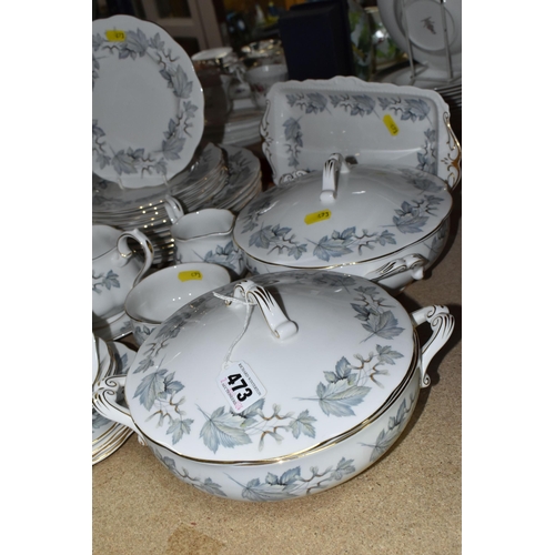 473 - A GROUP OF ROYAL ALBERT 'SILVER MAPLE' PATTERN DINNERWARE, comprising two covered tureens, two oval ... 