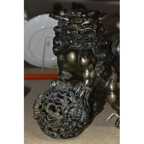 474 - A BRONZED CAST METAL KORO SHISHI LION CENSOR, height 24.5cm (1) (Condition Report: some wear to fini... 