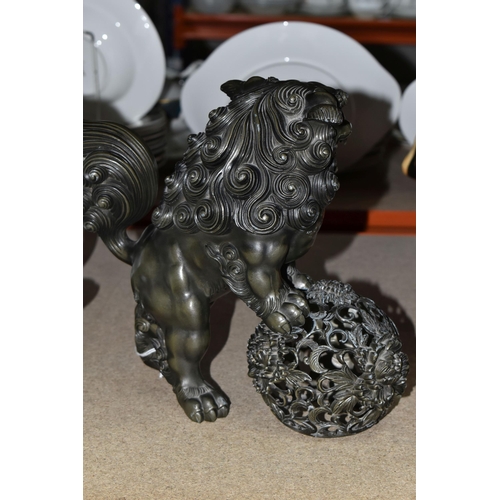 474 - A BRONZED CAST METAL KORO SHISHI LION CENSOR, height 24.5cm (1) (Condition Report: some wear to fini... 