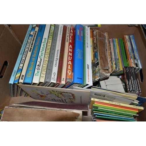 482 - FIVE BOXES OF BOOKS & MAGAZINES containing 75-85 miscellaneous book titles in hardback and paperback... 