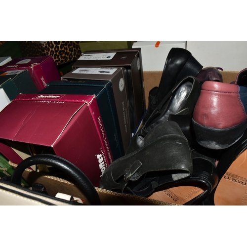 489 - FOUR BOXES OF LADIES' SHOES AND HANDBAGS, to include over fifteen pairs of ladies' shoes, UK size 7,... 