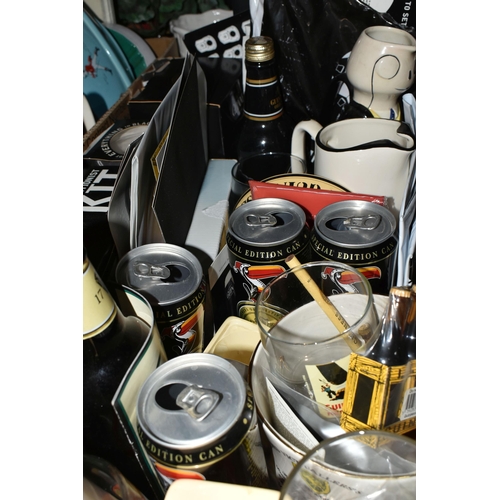 497 - TWO BOXES AND LOOSE GUINNESS ADVERTISING SUNDRIES, to include large Guinness banners, dressing gown,... 