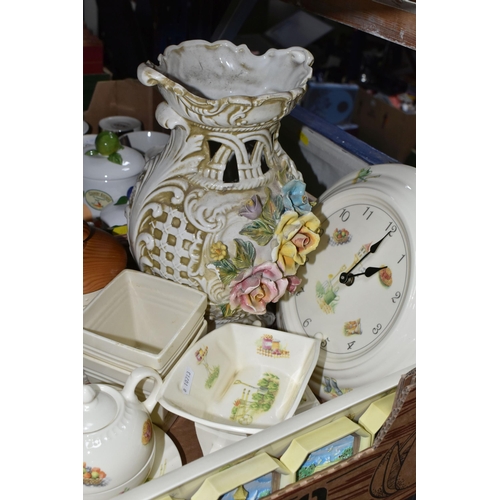 511 - TWO BOXES OF CERAMICS AND GLASS, to include a quantity of Aynsley 'Edwardian Kitchen Garden', a Galw... 