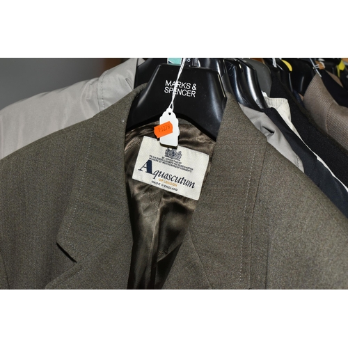 523 - A LARGE COLLECTION OF GENTLEMEN'S SUITS, JACKETS, SHIRTS AND TROUSERS, to include a 'Hugo Boss' brow... 