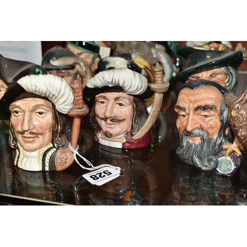 528 - SIXTEEN ROYAL DOULTON CHARACTER JUGS, comprising Long John Silver D6386, The Gardener D6634, Capt.. ... 