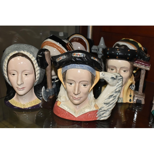 529 - LARGE ROYAL DOULTON KING HENRY VIII AND HIS WIVES CHARACTER JUGS, comprising Henry VIII D6642, Cathe... 