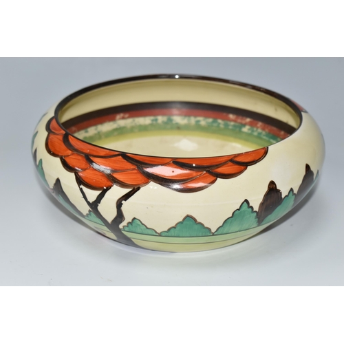 533 - A CLARICE CLIFF FANTASQUE 'LIMBERLOST' PATTERN BOWL, shape 55, painted with flowers and trees in a l... 