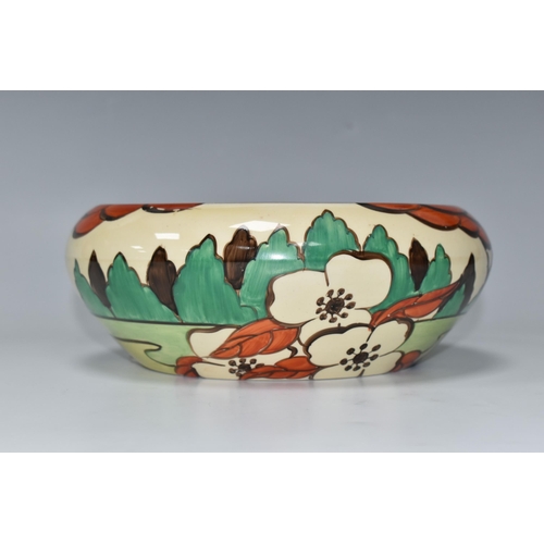 533 - A CLARICE CLIFF FANTASQUE 'LIMBERLOST' PATTERN BOWL, shape 55, painted with flowers and trees in a l... 