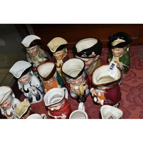 536 - A COLLECTION OF TOBY JUGS AND CHARACTER JUGS, to include Royal Doulton Toby XX, Jolly Toby and The S... 