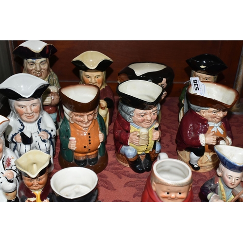 536 - A COLLECTION OF TOBY JUGS AND CHARACTER JUGS, to include Royal Doulton Toby XX, Jolly Toby and The S... 