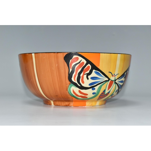 537 - A CLARICE CLIFF FANTASQUE 'BUTTERFLY' PATTERN BOWL, the exterior painted with brightly coloured butt... 