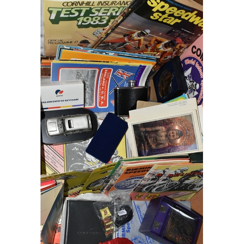 541 - A BOX OF SPEEDWAY INTEREST, CONCORDE WALLET, POSTCARDS AND SUNDRY ITEMS, to include an enamel Birmin... 