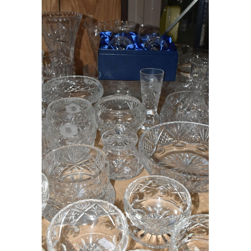 544 - A LARGE QUANTITY OF CUT CRYSTAL AND GLASSWARE, comprising a David Whyman glass vase depicting a nigh... 