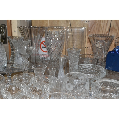 544 - A LARGE QUANTITY OF CUT CRYSTAL AND GLASSWARE, comprising a David Whyman glass vase depicting a nigh... 