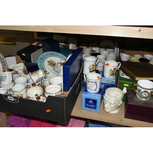 545 - FOUR BOXES OF ROYAL COMMEMORATIVE CERAMICS, to include a 1953 Wedgwood & Co. Ltd preserve pot in the... 