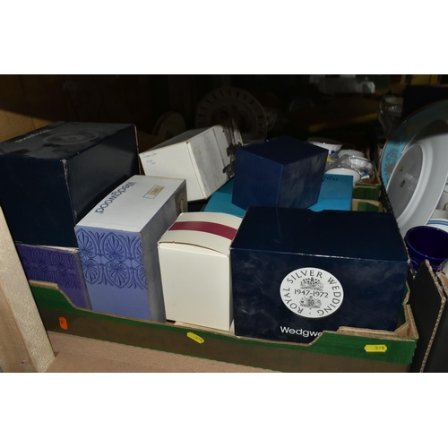 545 - FOUR BOXES OF ROYAL COMMEMORATIVE CERAMICS, to include a 1953 Wedgwood & Co. Ltd preserve pot in the... 