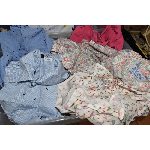 546 - FOUR BOXES OF LADIES' CLOTHING, to include sweaters, cashmere cardigans, trousers, packaged tights, ... 