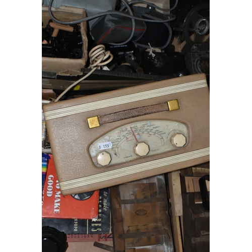 549 - THREE BOXES OF MISCELLANEOUS SUNDRIES, to include a large vintage Roberts portable radio type CR- se... 