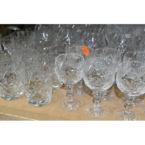 563 - A QUANTITY OF CUT GLASS DRINKING GLASSES ETC, to include sets of large and small wine glasses, brand... 