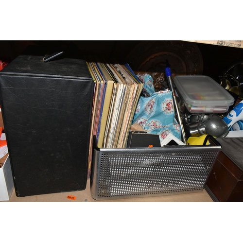 564 - TWO BOXES AND LOOSE ASSORTED SUNDRY ITEMS ETC, to include an Akai AP-A100 turntable - untested, two ... 