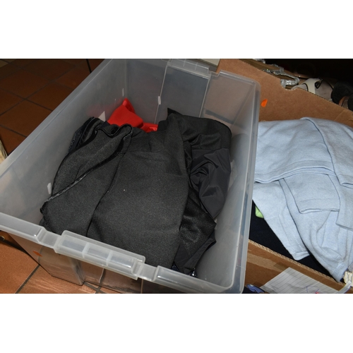 565 - SIX BOXES OF LADIES' CLOTHES AND SHOES ETC, to include cardigans, jumpers and dresses, brands includ... 