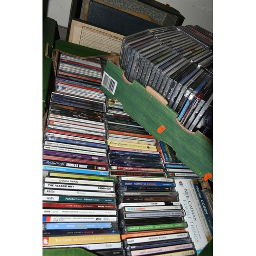 569 - TEN BOXES OF CDS, DVDS, LPS & SINGLE RECORDS containing several hundred CDs, categories include, pop... 